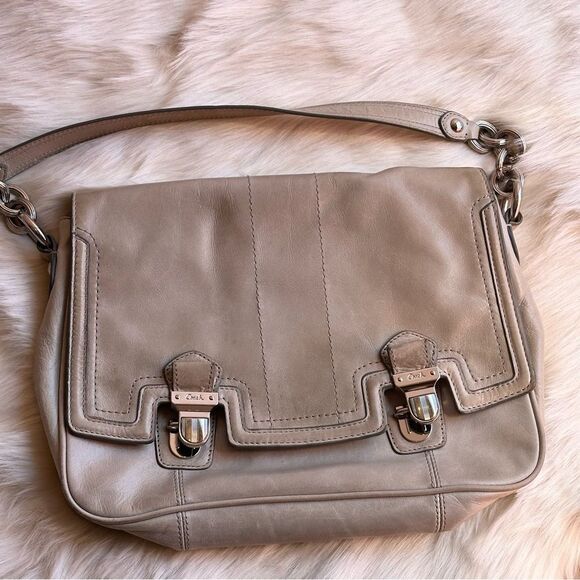 Coach Tan Shoulder Bag with Matte Leather and Decorative Buckles/17925 - Picture 1 of 9